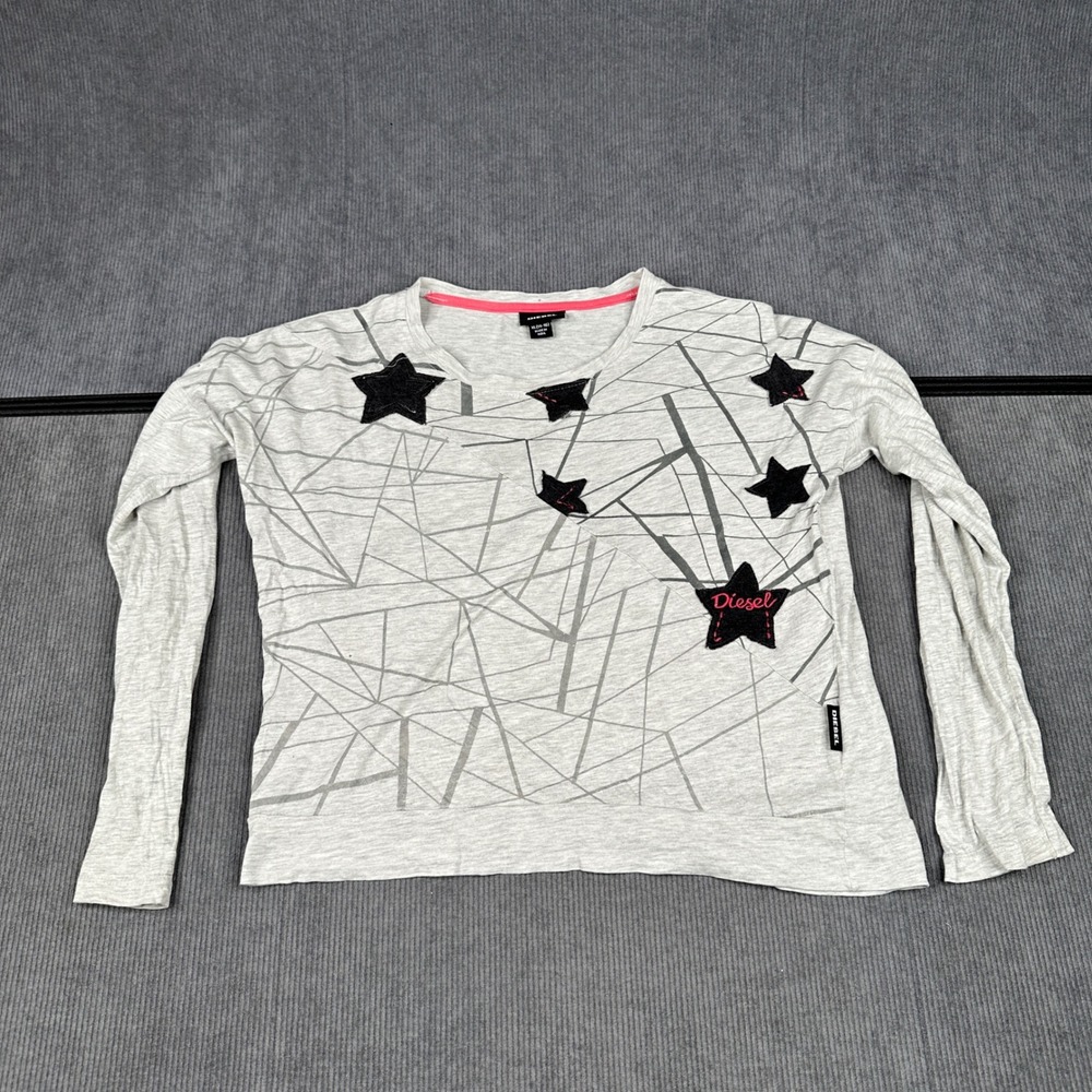 Diesel Girls XL 14-16 Long Sleeve Gray Star Geometric Graphic y2k Top Shirt veg